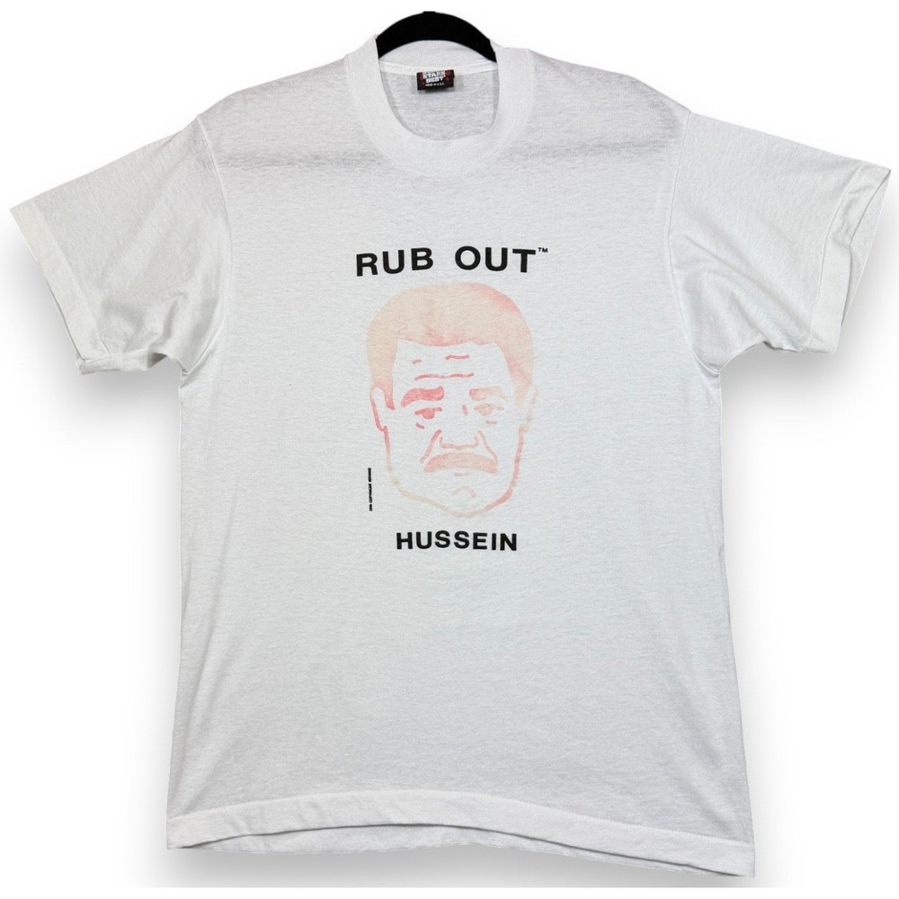 Vintage Rub Out Saddam Hussein Graphic T Shirt Mens L White Made USA 1990 90s